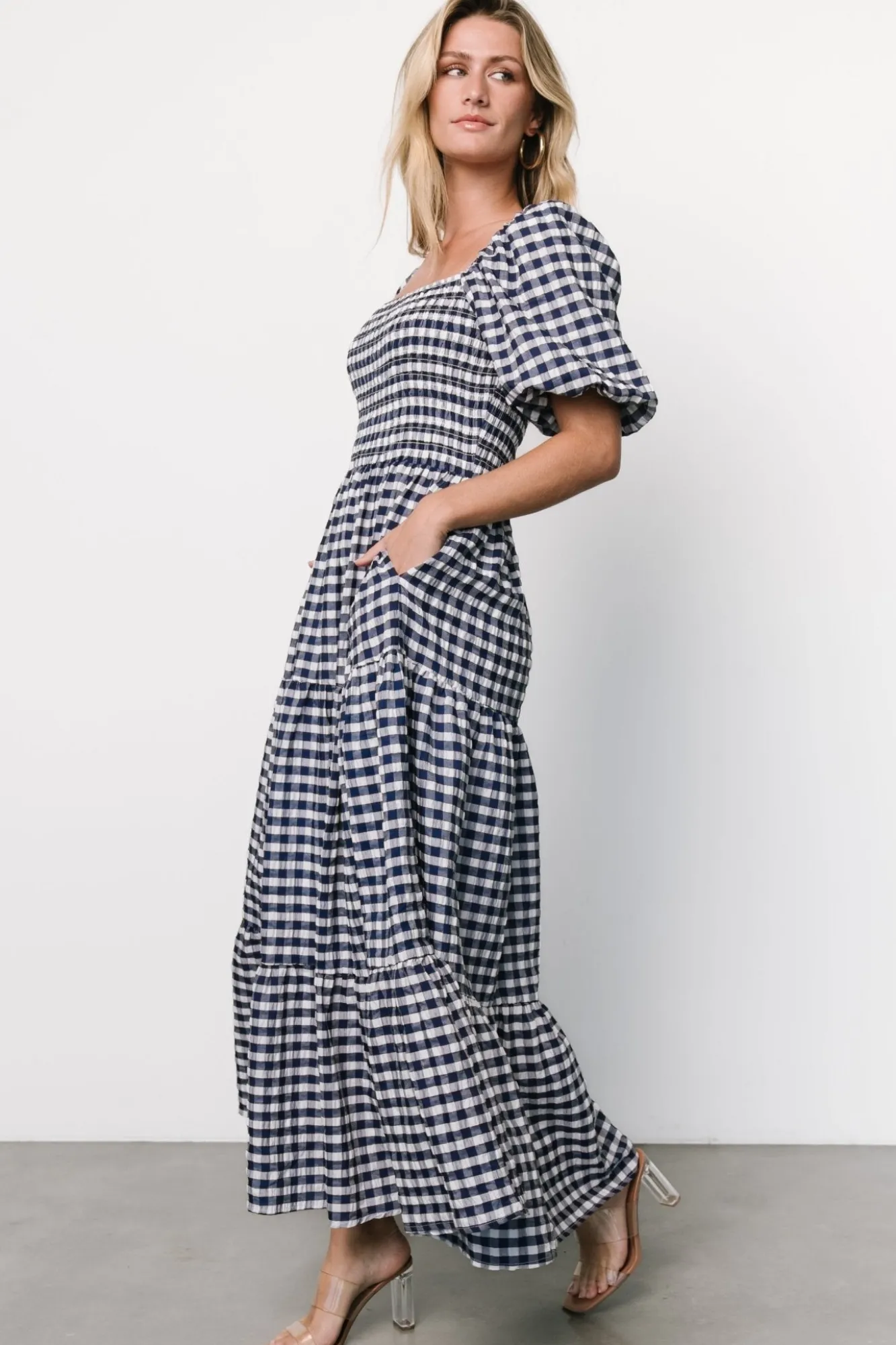 Baltic Born Lyndy Smocked Dress | Off White + Blue Gingham