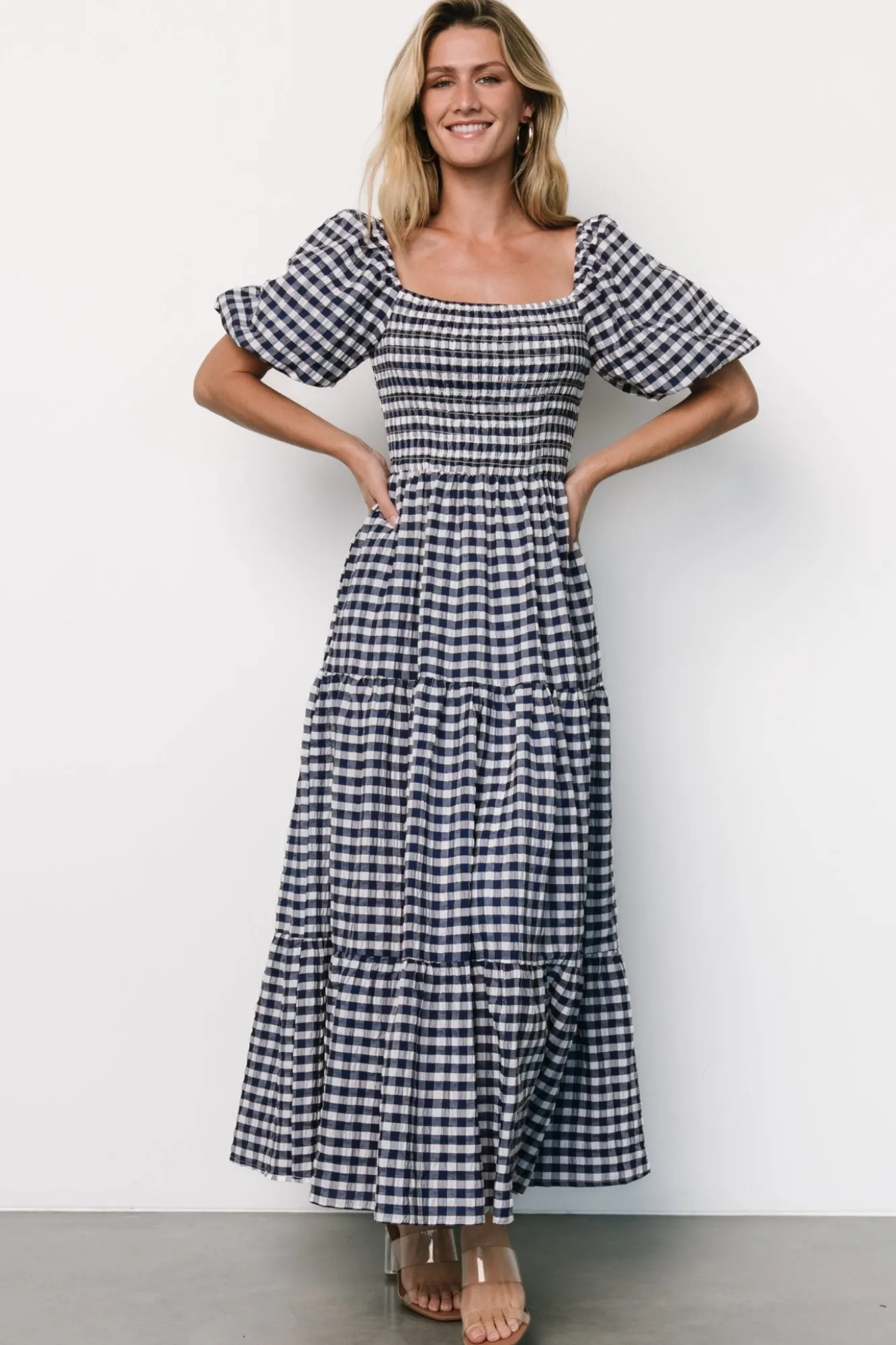 Baltic Born Lyndy Smocked Dress | Off White + Blue Gingham