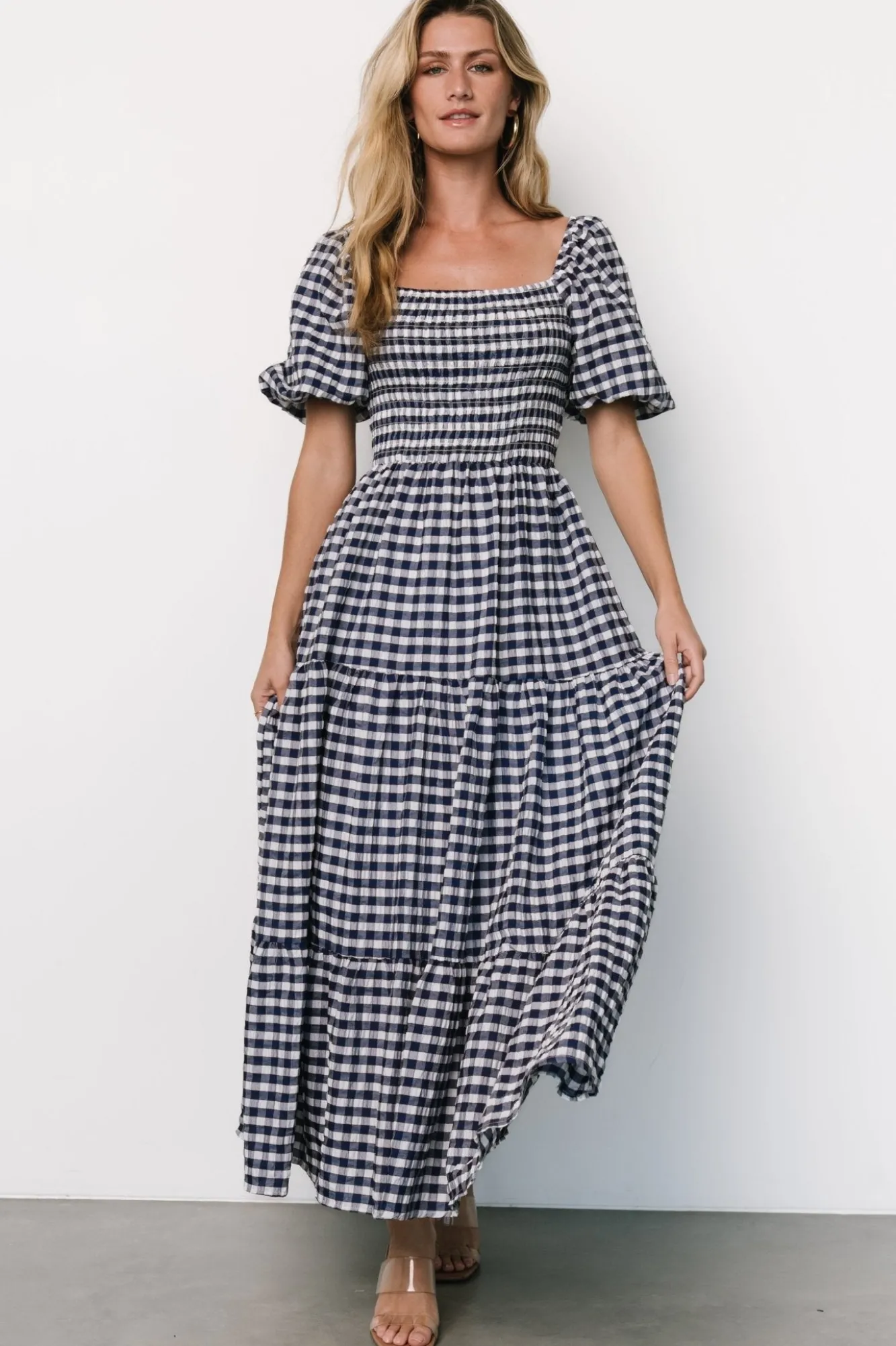 Baltic Born Lyndy Smocked Dress | Off White + Blue Gingham