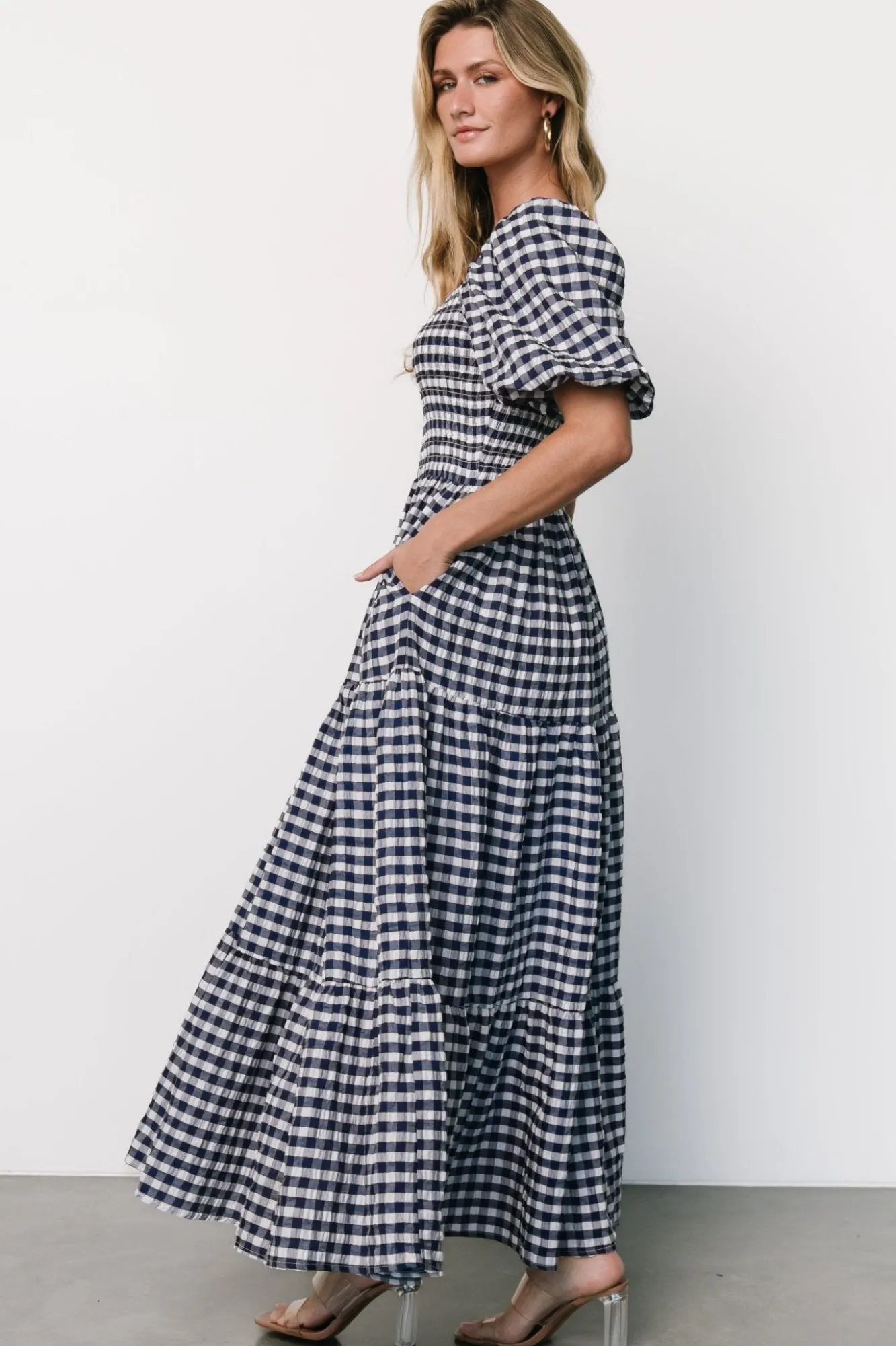 Baltic Born Lyndy Smocked Dress | Off White + Blue Gingham