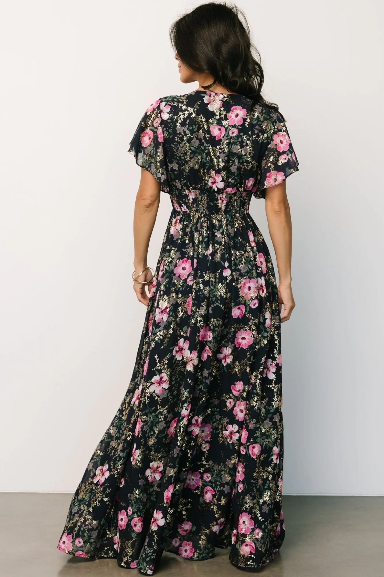 Baltic Born Lynlee Metallic Maxi Dress | Dark Blue + Pink