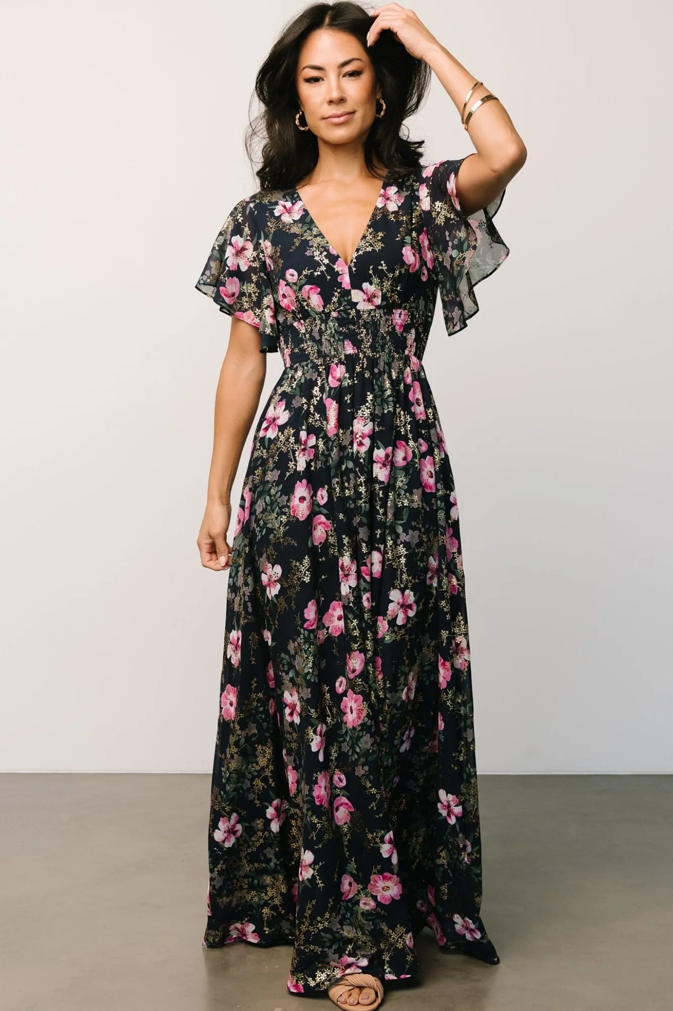 Baltic Born Lynlee Metallic Maxi Dress | Dark Blue + Pink