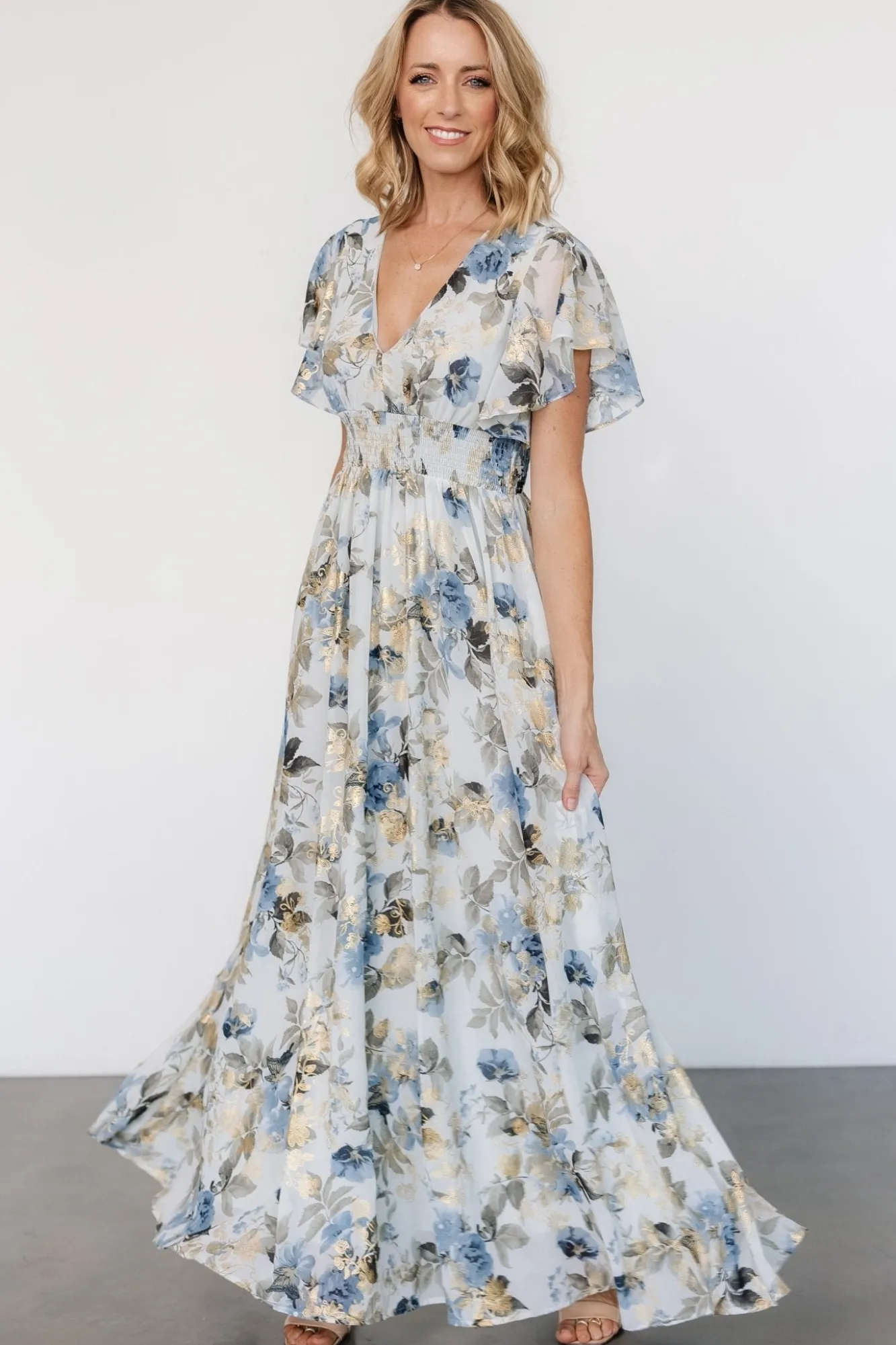 Baltic Born Lynlee Metallic Maxi Dress | Dusty Blue