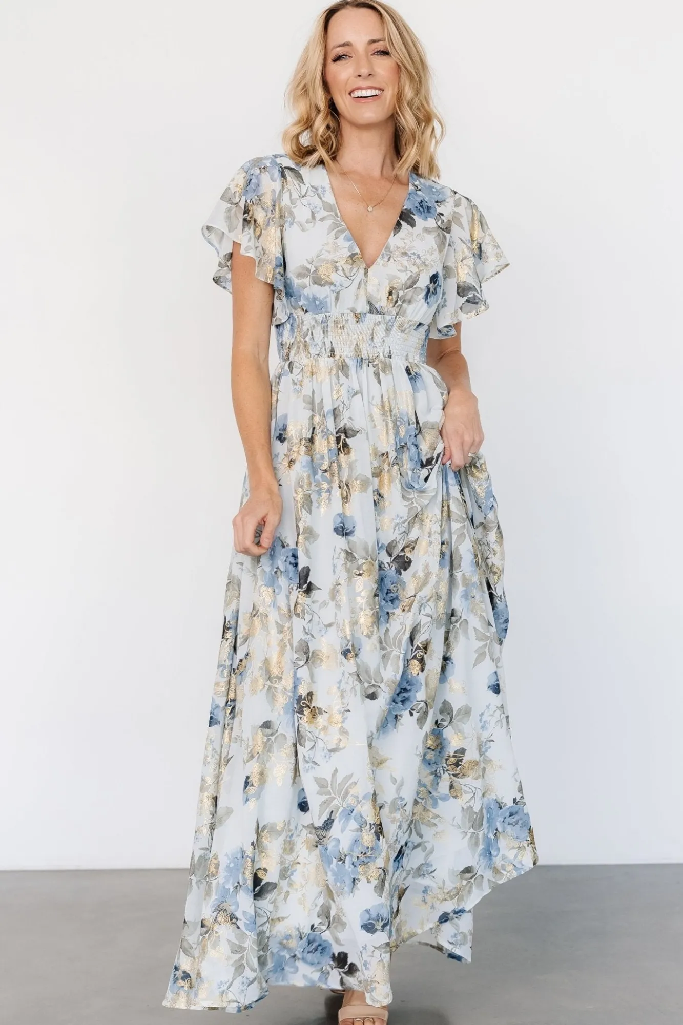 Baltic Born Lynlee Metallic Maxi Dress | Dusty Blue