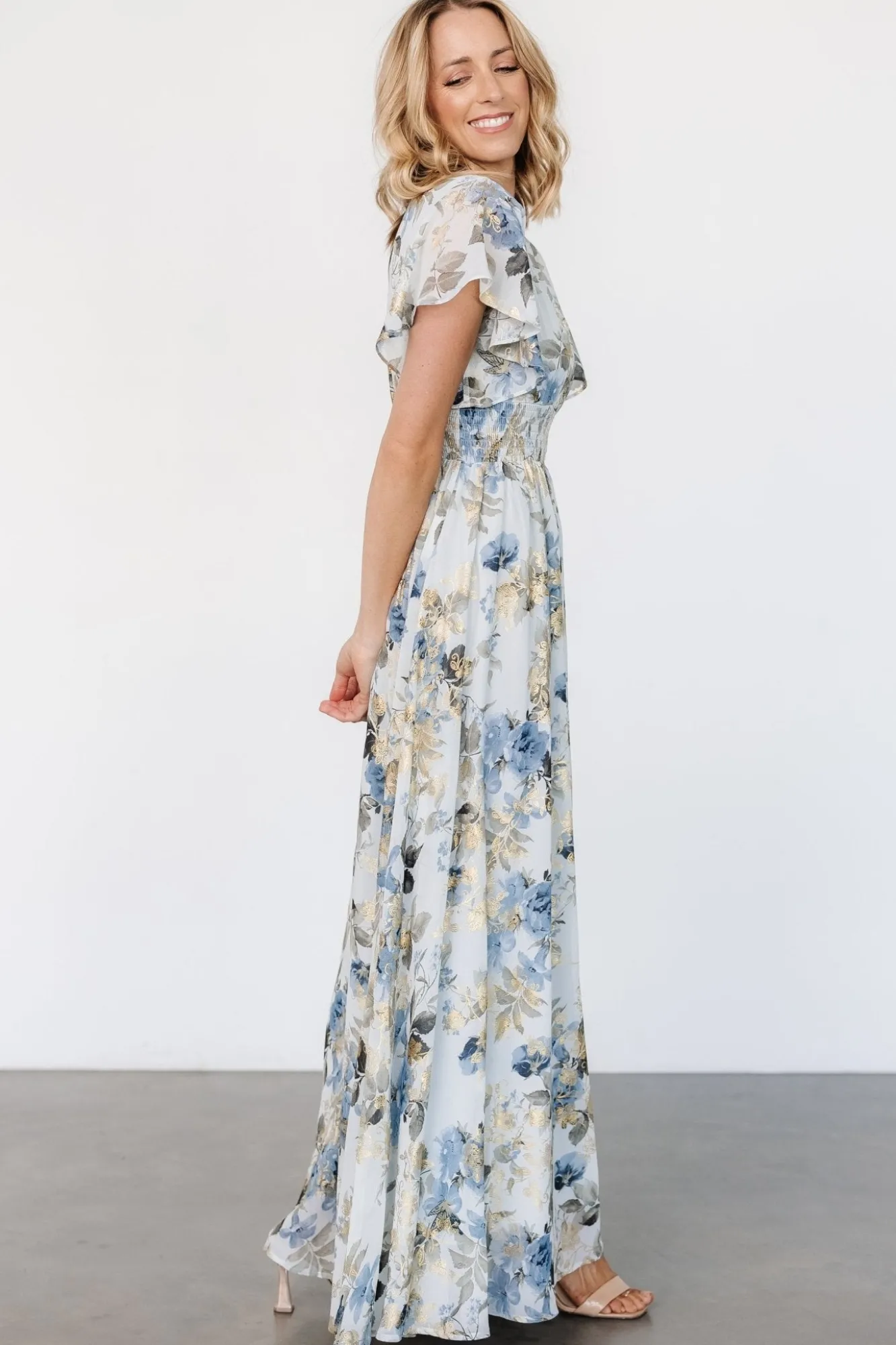 Baltic Born Lynlee Metallic Maxi Dress | Dusty Blue