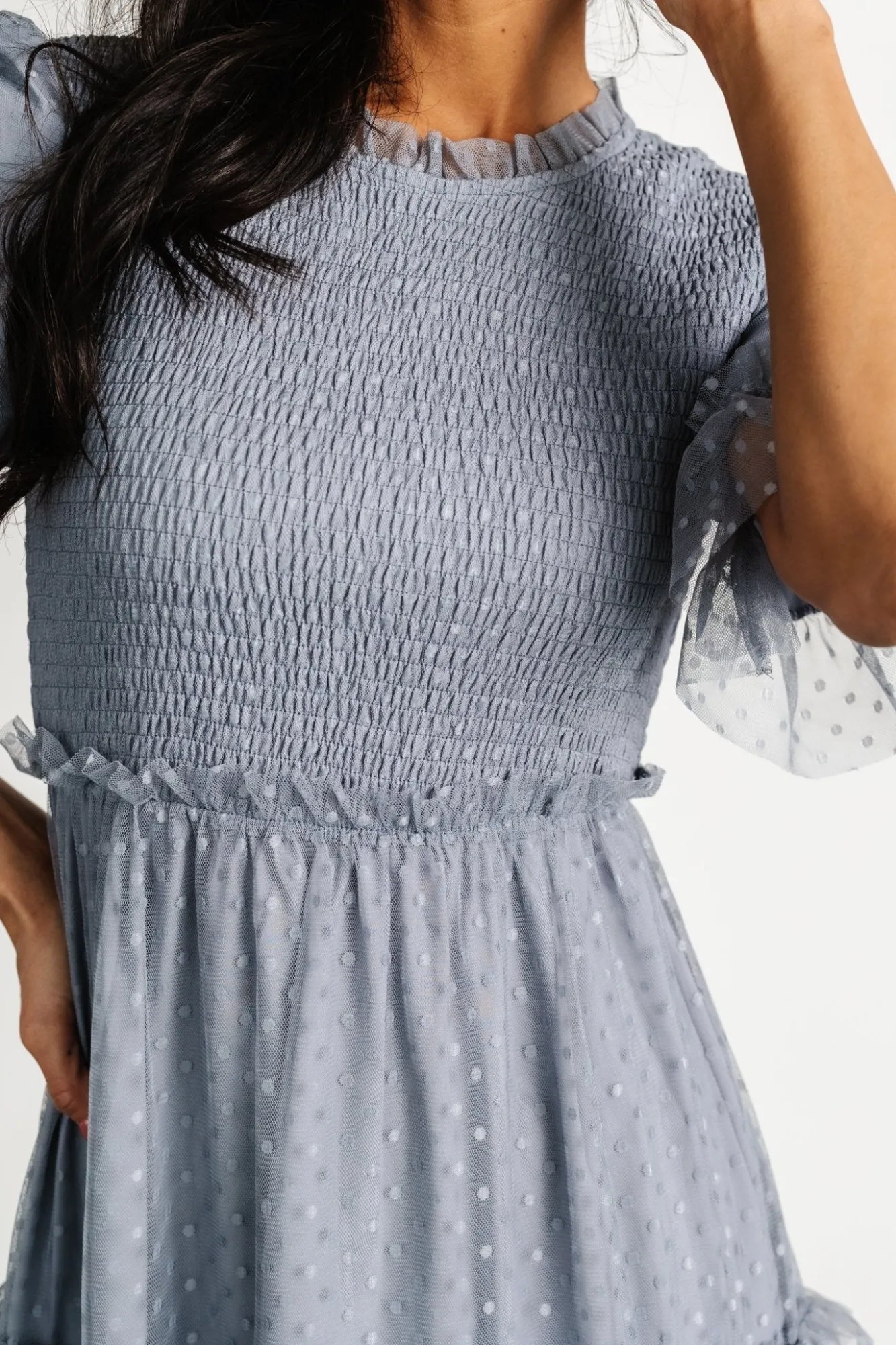 Baltic Born Lysandra Smocked Dot Dress | Dusty Slate
