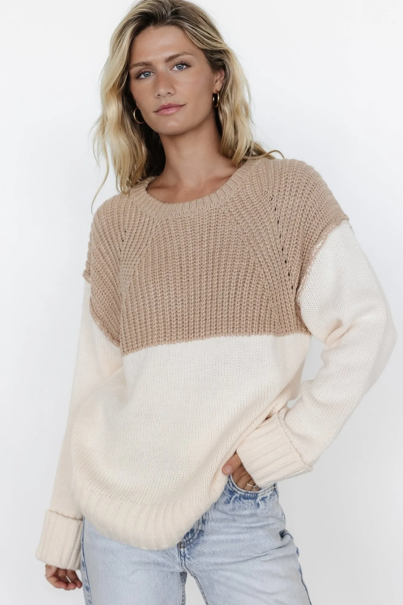 Baltic Born Mabel Cuffed Sweater | Cream + Taupe