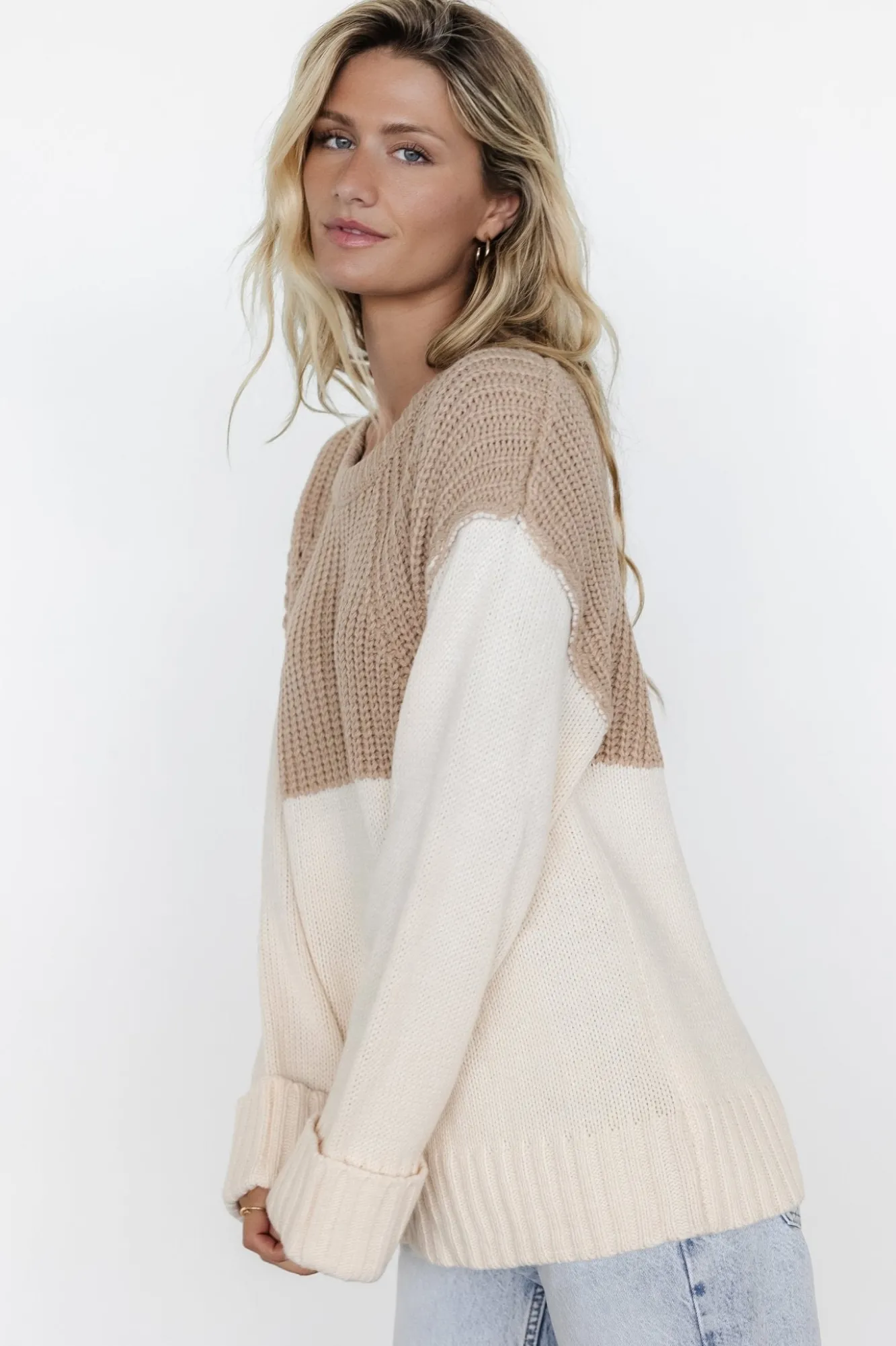 Baltic Born Mabel Cuffed Sweater | Cream + Taupe