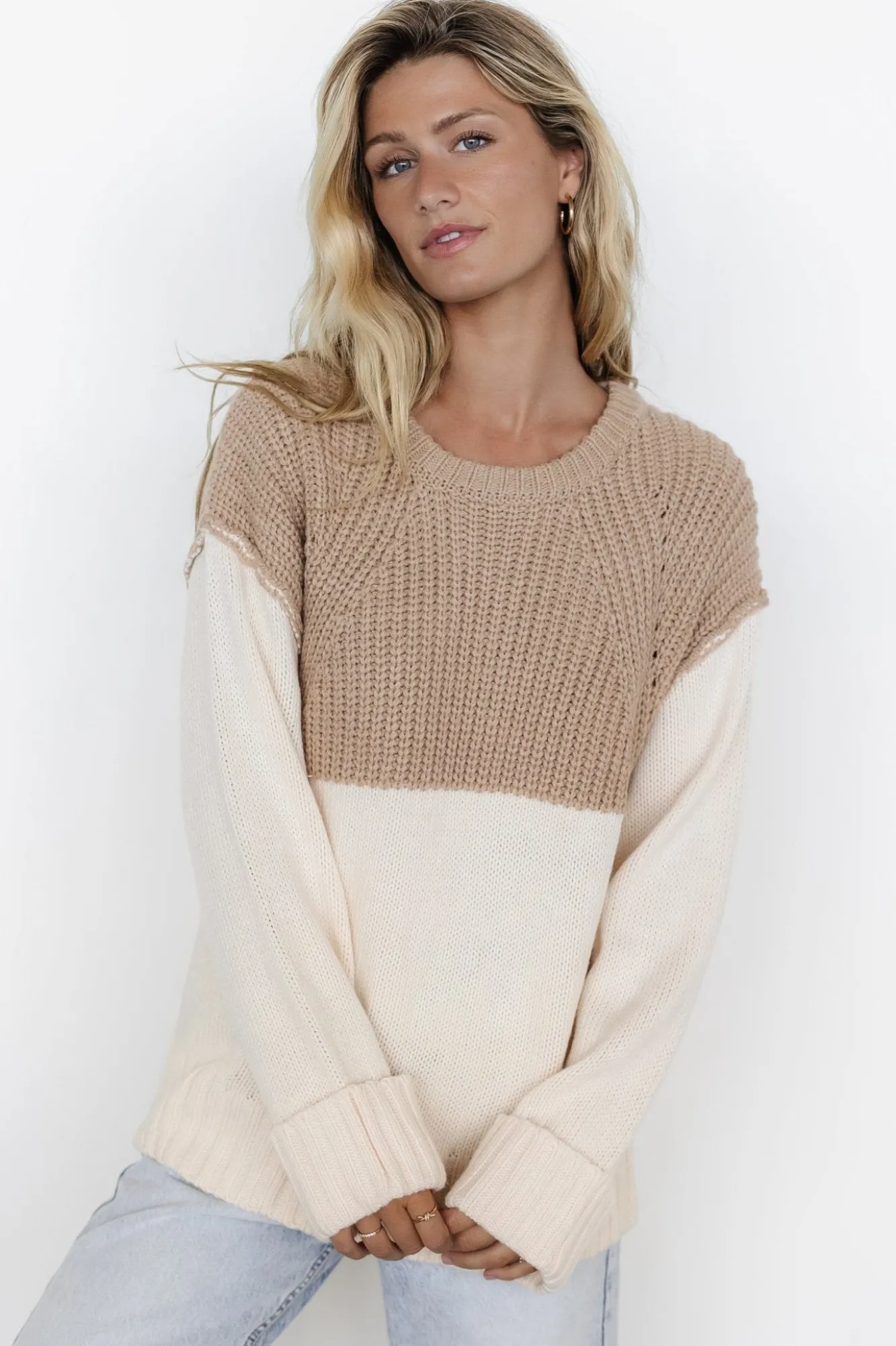 Baltic Born Mabel Cuffed Sweater | Cream + Taupe