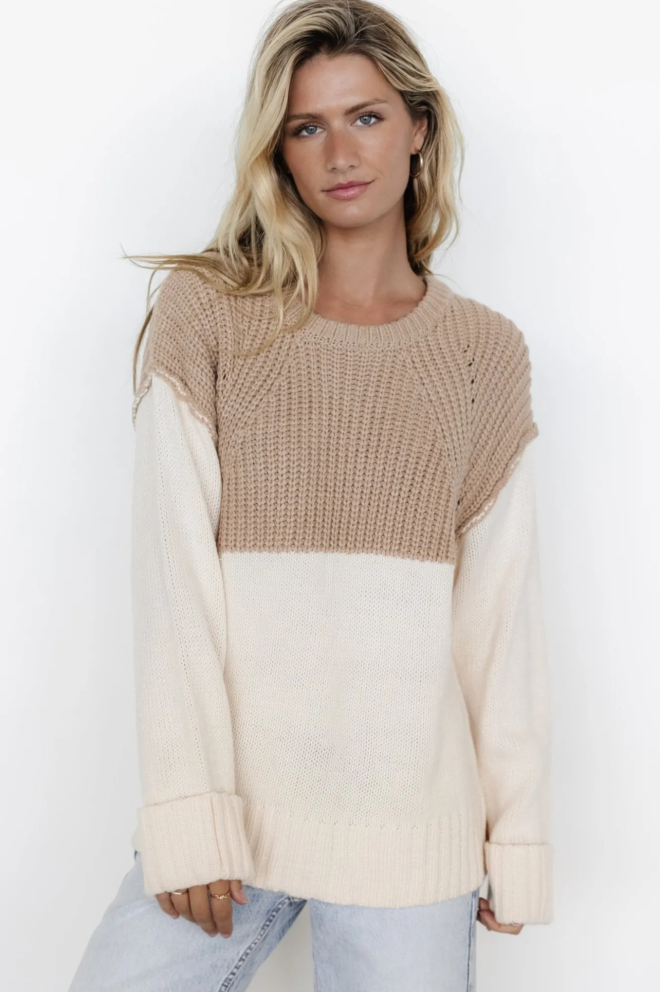 Baltic Born Mabel Cuffed Sweater | Cream + Taupe