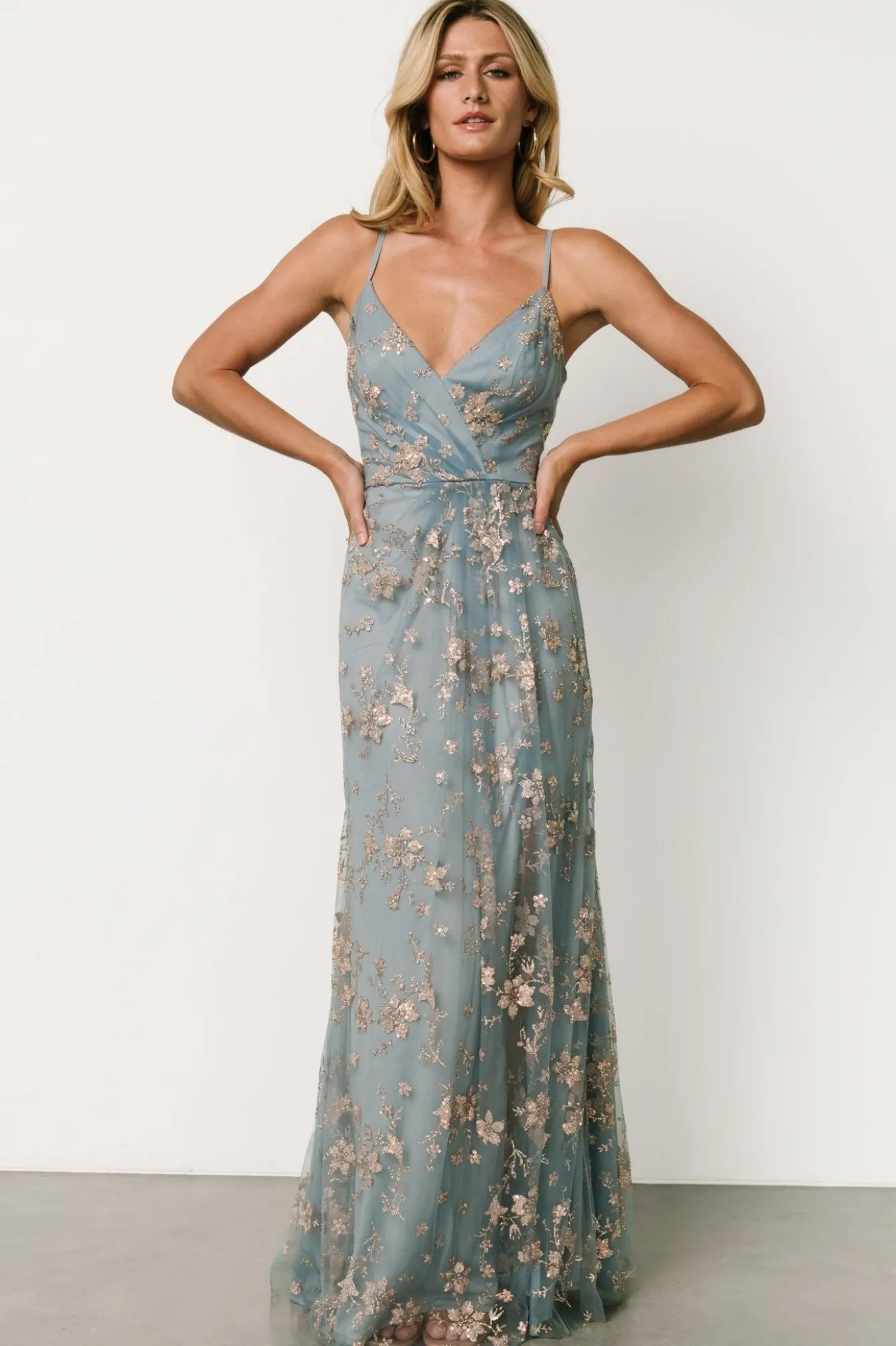 Baltic Born Marcia Sparkle Gown | Light Blue + Rose Gold