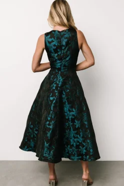 Baltic Born Maren Embossed Midi Dress | Black + Teal Floral