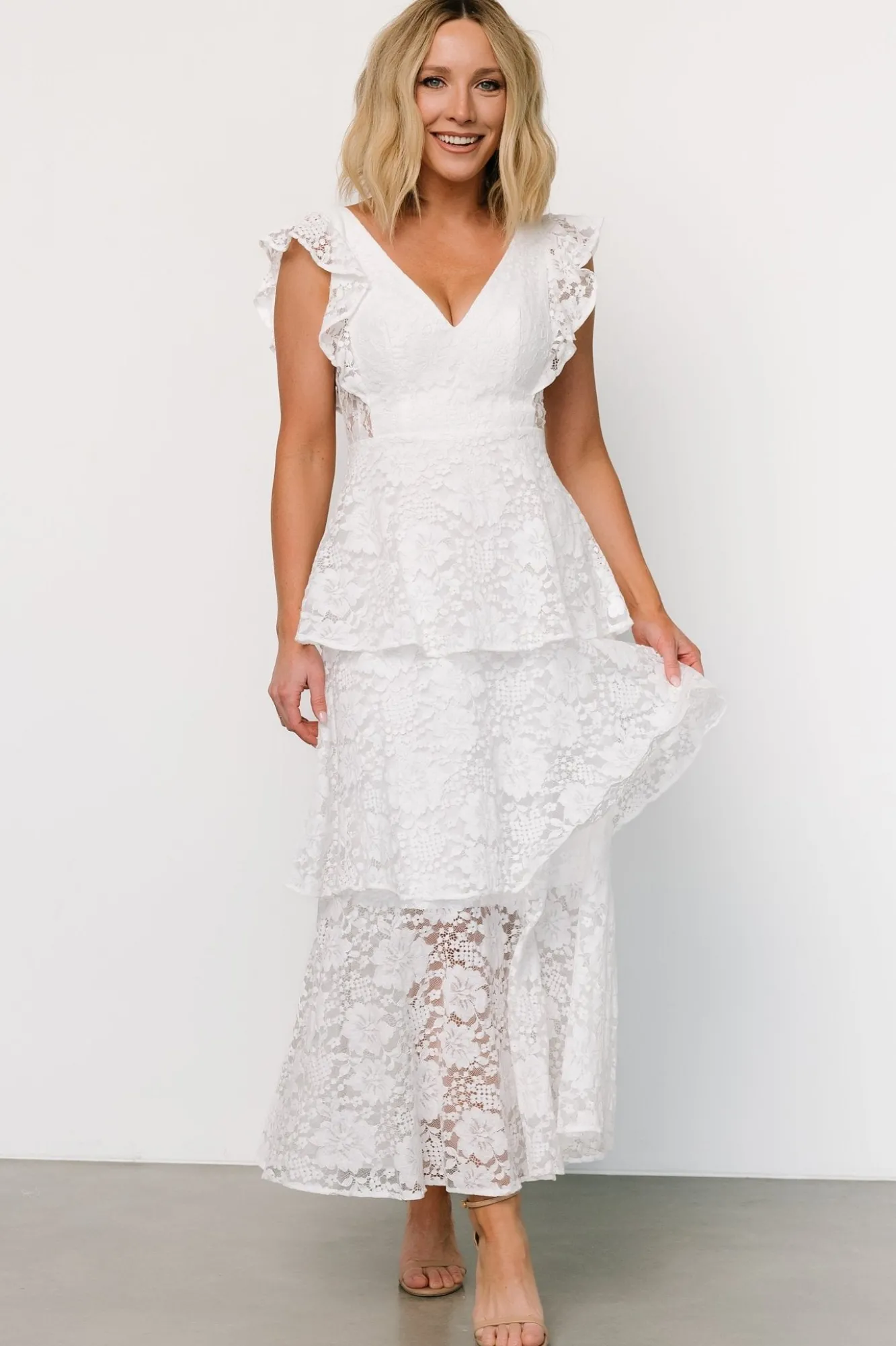 Baltic Born Margot Lace Tiered Maxi Dress | Off White
