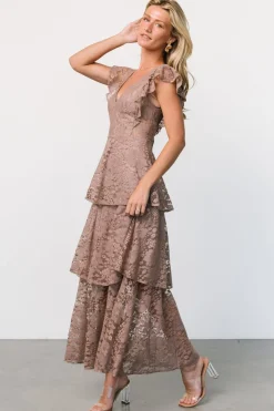 Baltic Born Margot Lace Tiered Maxi Dress | Desert Taupe