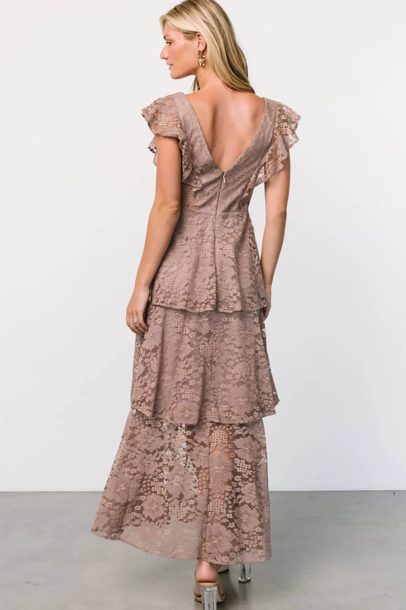 Baltic Born Margot Lace Tiered Maxi Dress | Desert Taupe