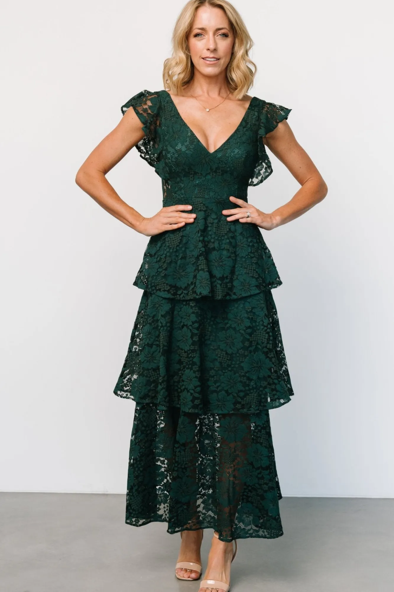 Baltic Born Margot Lace Tiered Maxi Dress | Deep Emerald