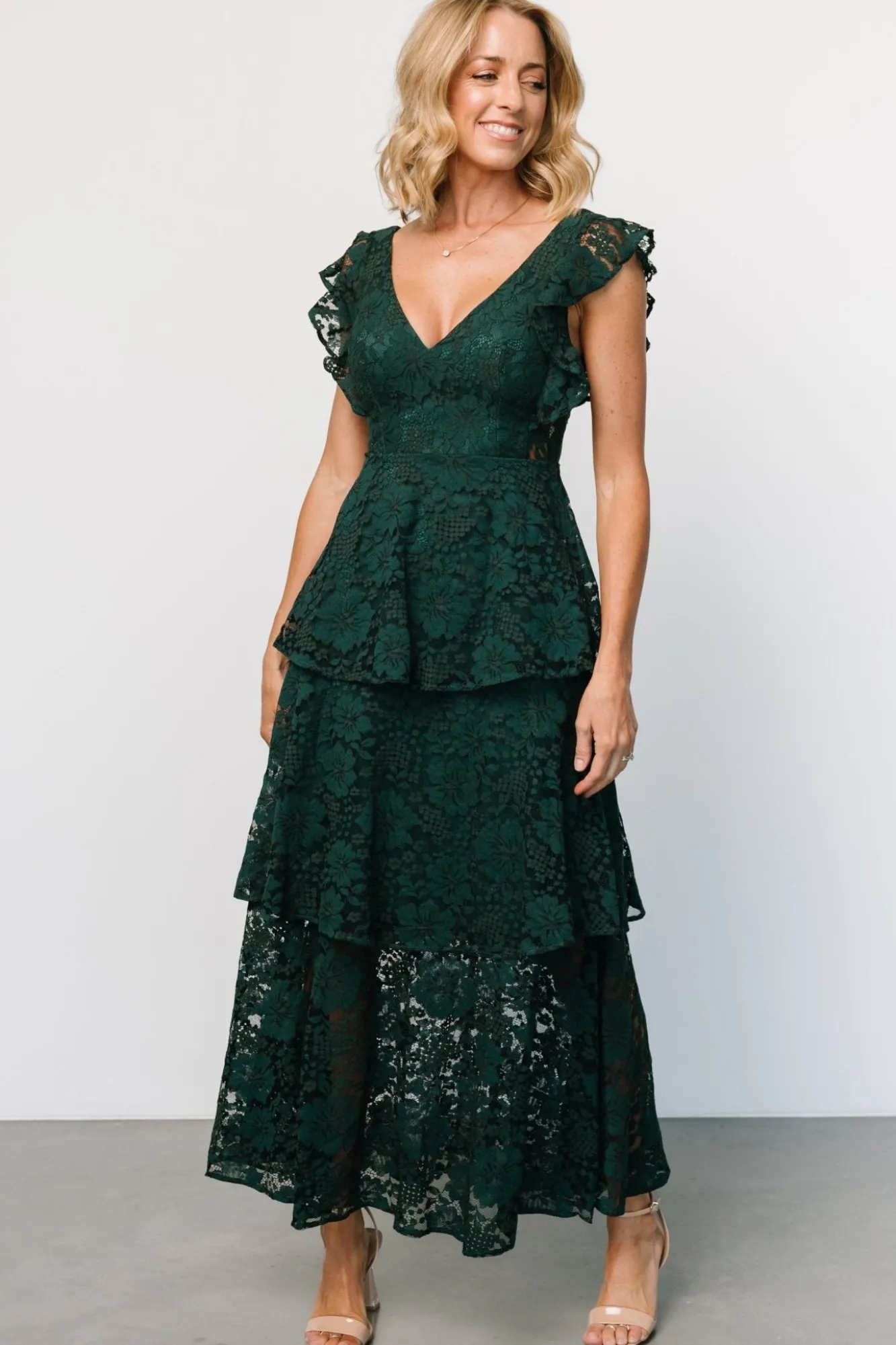 Baltic Born Margot Lace Tiered Maxi Dress | Deep Emerald