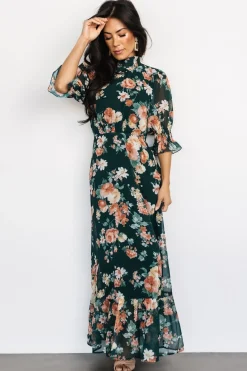Baltic Born Marie Mock Neck Maxi Dress | Dark Green Floral