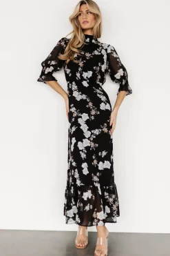 Baltic Born Marie Mock Neck Maxi Dress | Black Floral