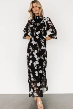 Baltic Born Marie Mock Neck Maxi Dress | Black Floral