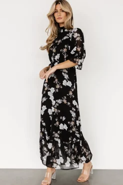 Baltic Born Marie Mock Neck Maxi Dress | Black Floral