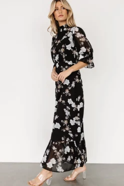 Baltic Born Marie Mock Neck Maxi Dress | Black Floral