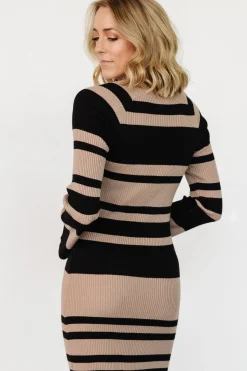 Baltic Born Marika Ribbed Dress | Camel + Black Stripe