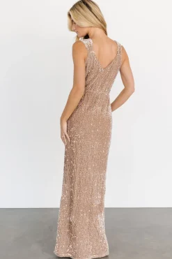 Baltic Born Marilyn Sequin Maxi Gown | Taupe Iridescent