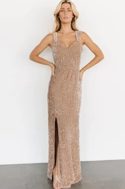 Baltic Born Marilyn Sequin Maxi Gown | Taupe Iridescent