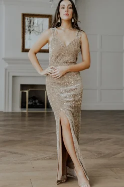 Baltic Born Marilyn Sequin Maxi Gown | Taupe Iridescent