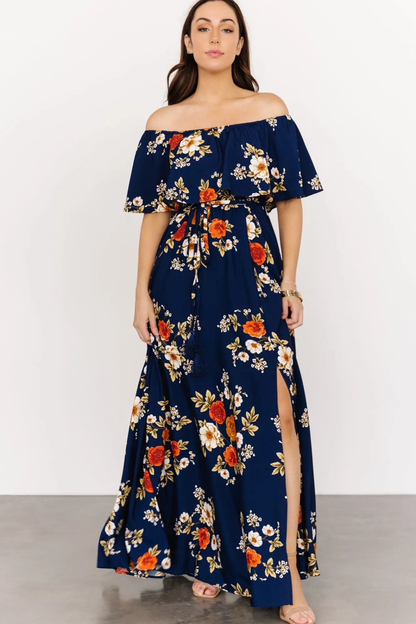 Baltic Born Marley Off Shoulder Maxi Dress | Navy Floral