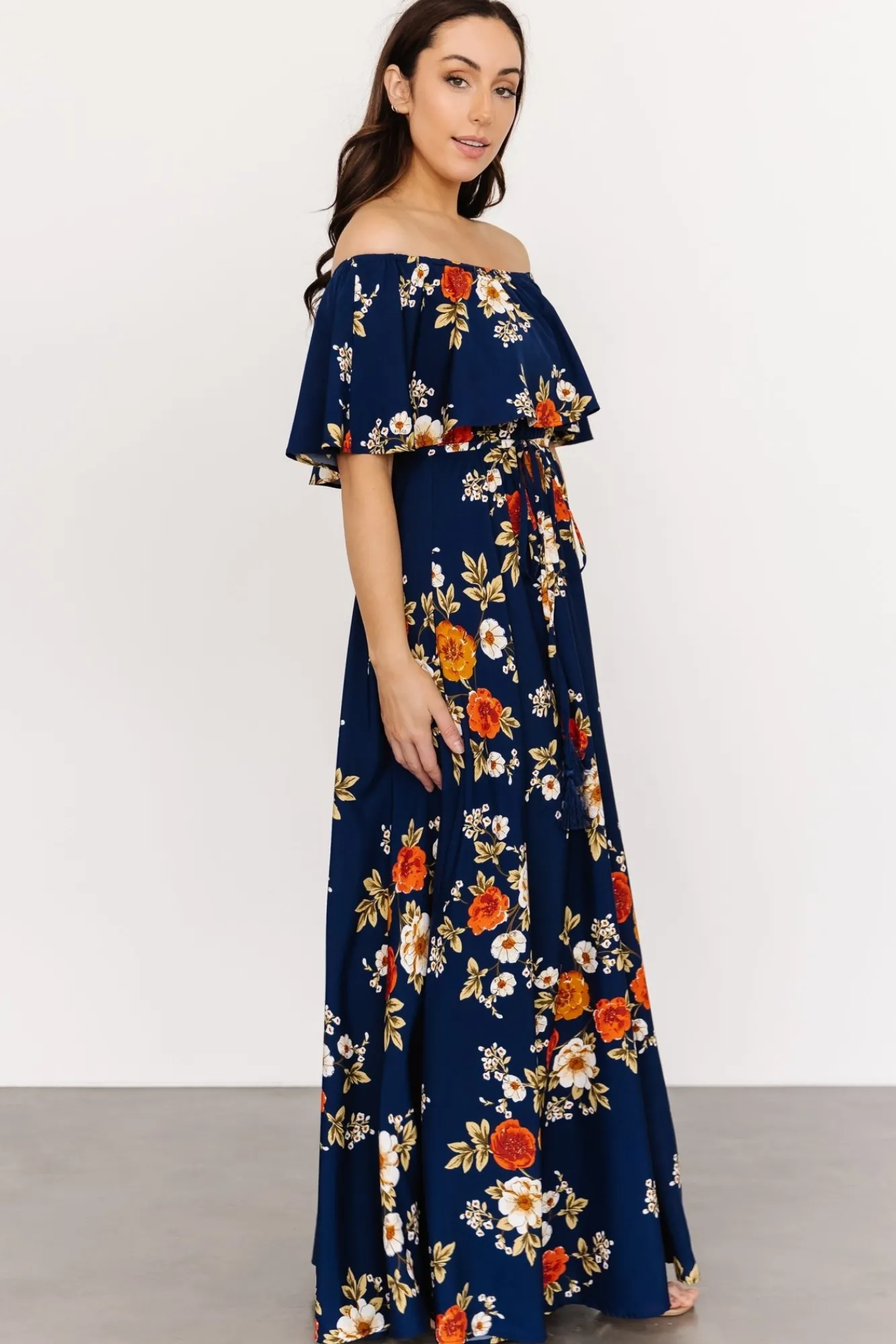 Baltic Born Marley Off Shoulder Maxi Dress | Navy Floral