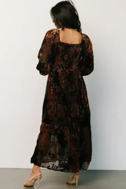 Baltic Born Marlow Velvet Embossed Dress | Black Multi