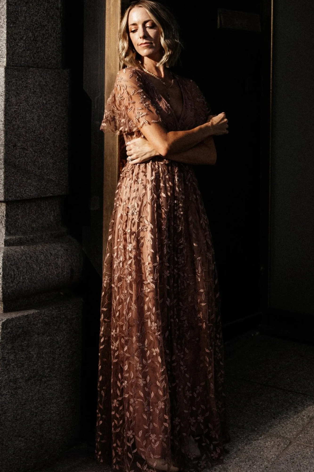 Baltic Born Marseille Embossed Maxi Dress | Nude Rose