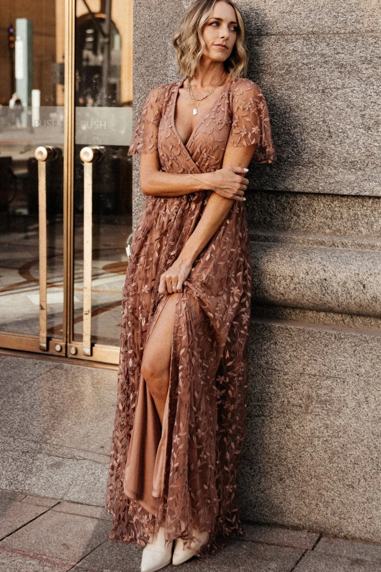 Baltic Born Marseille Embossed Maxi Dress | Nude Rose