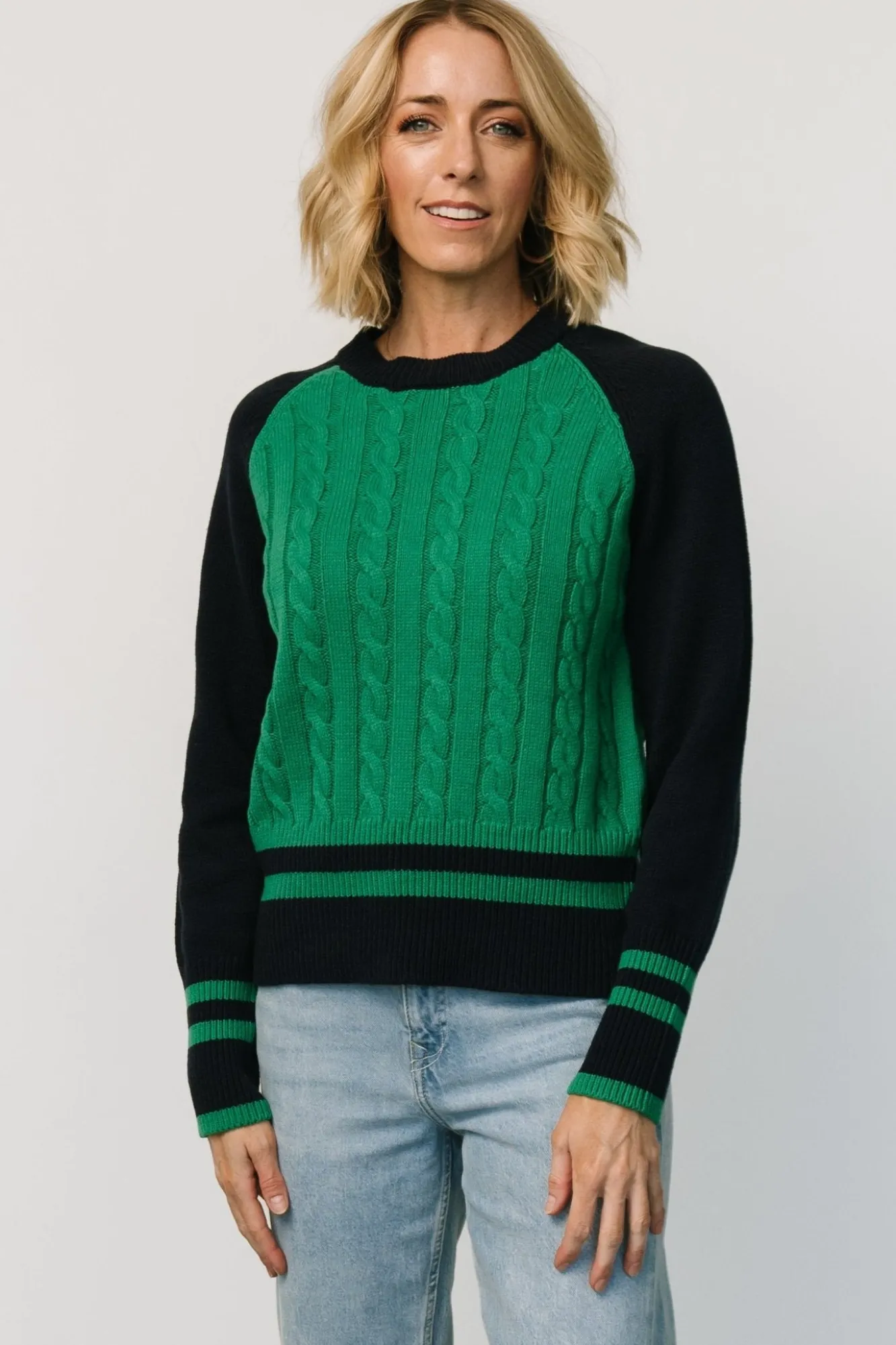 Baltic Born Marsha Cable Knit Sweater | Green + Navy