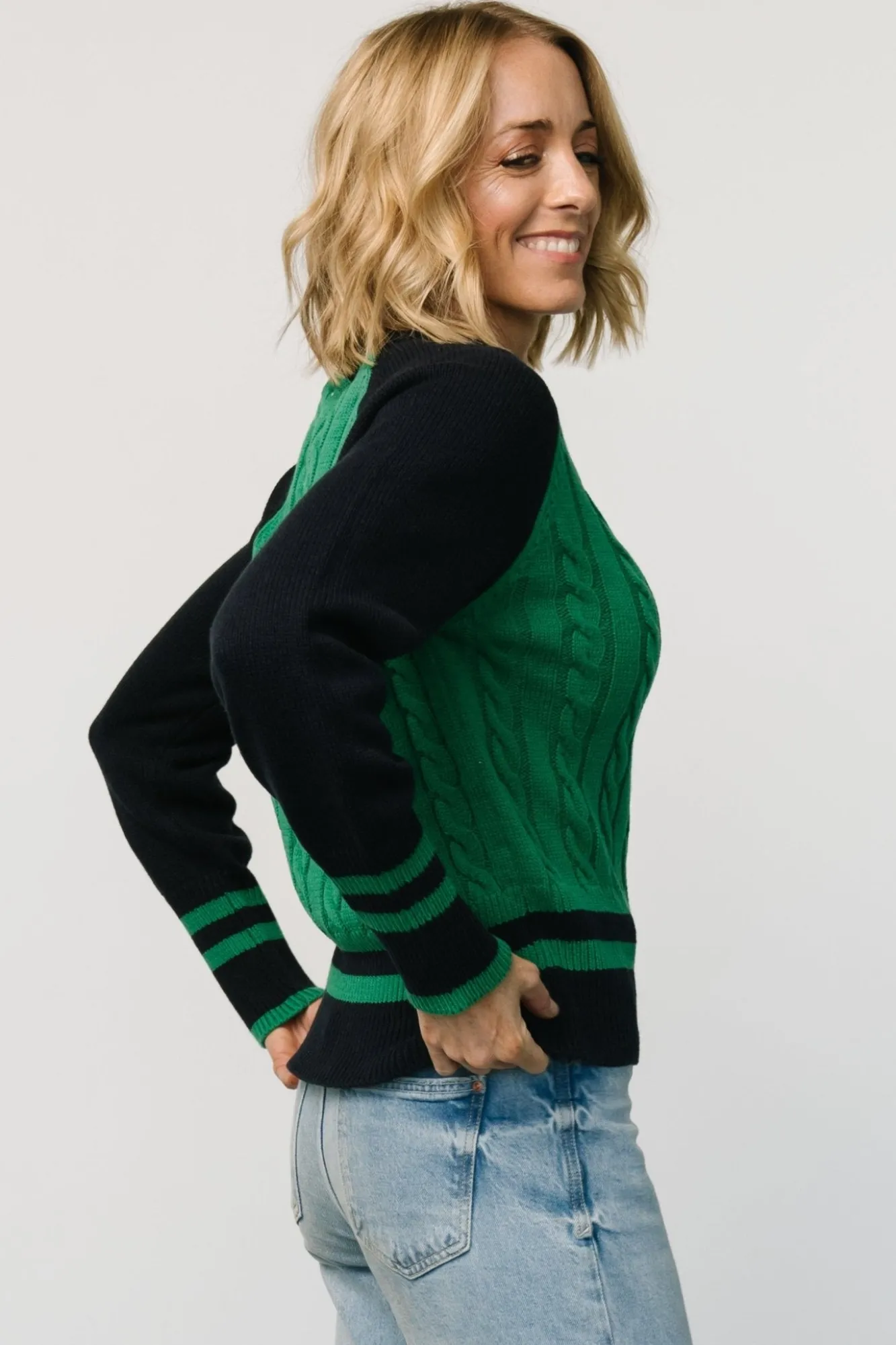 Baltic Born Marsha Cable Knit Sweater | Green + Navy