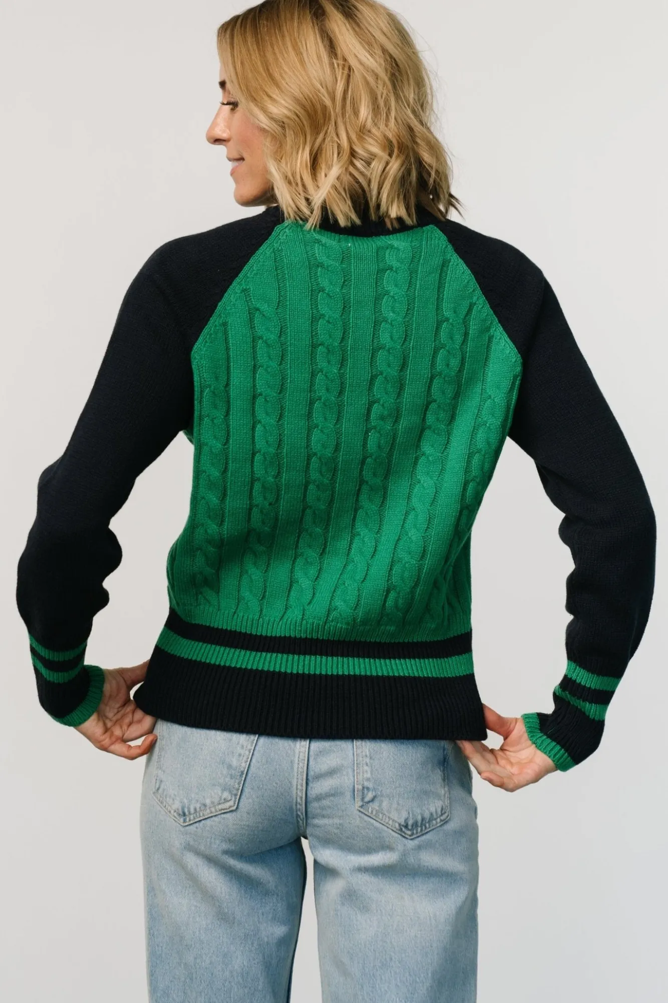 Baltic Born Marsha Cable Knit Sweater | Green + Navy