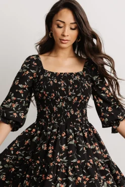 Baltic Born Marta Smocked Midi Dress | Black Floral