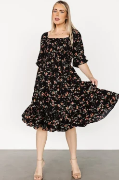 Baltic Born Marta Smocked Midi Dress | Black Floral