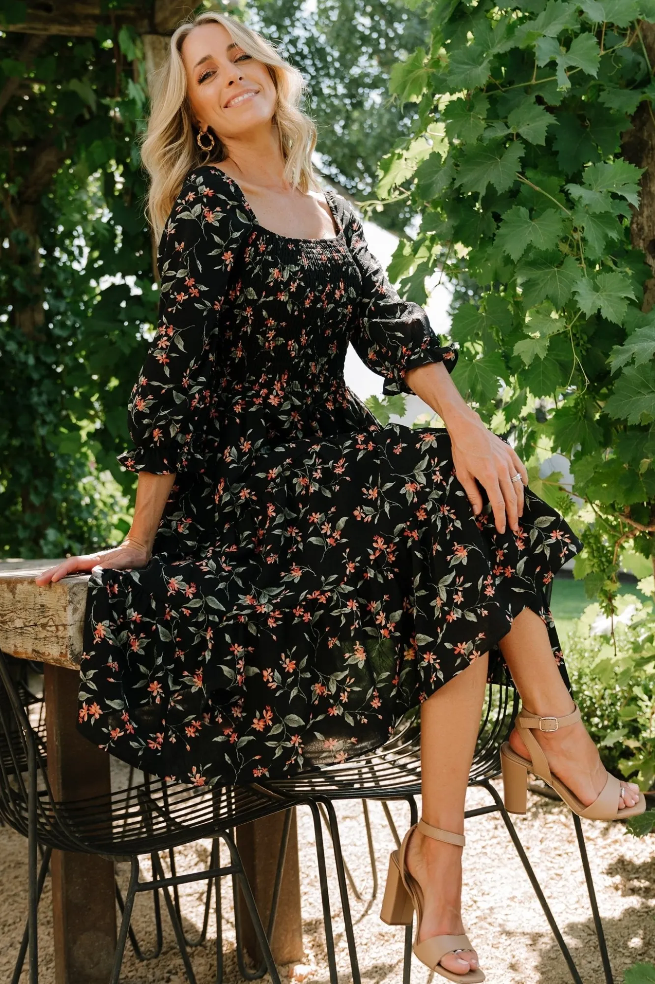 Baltic Born Marta Smocked Midi Dress | Black Floral