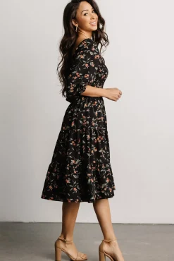 Baltic Born Marta Smocked Midi Dress | Black Floral