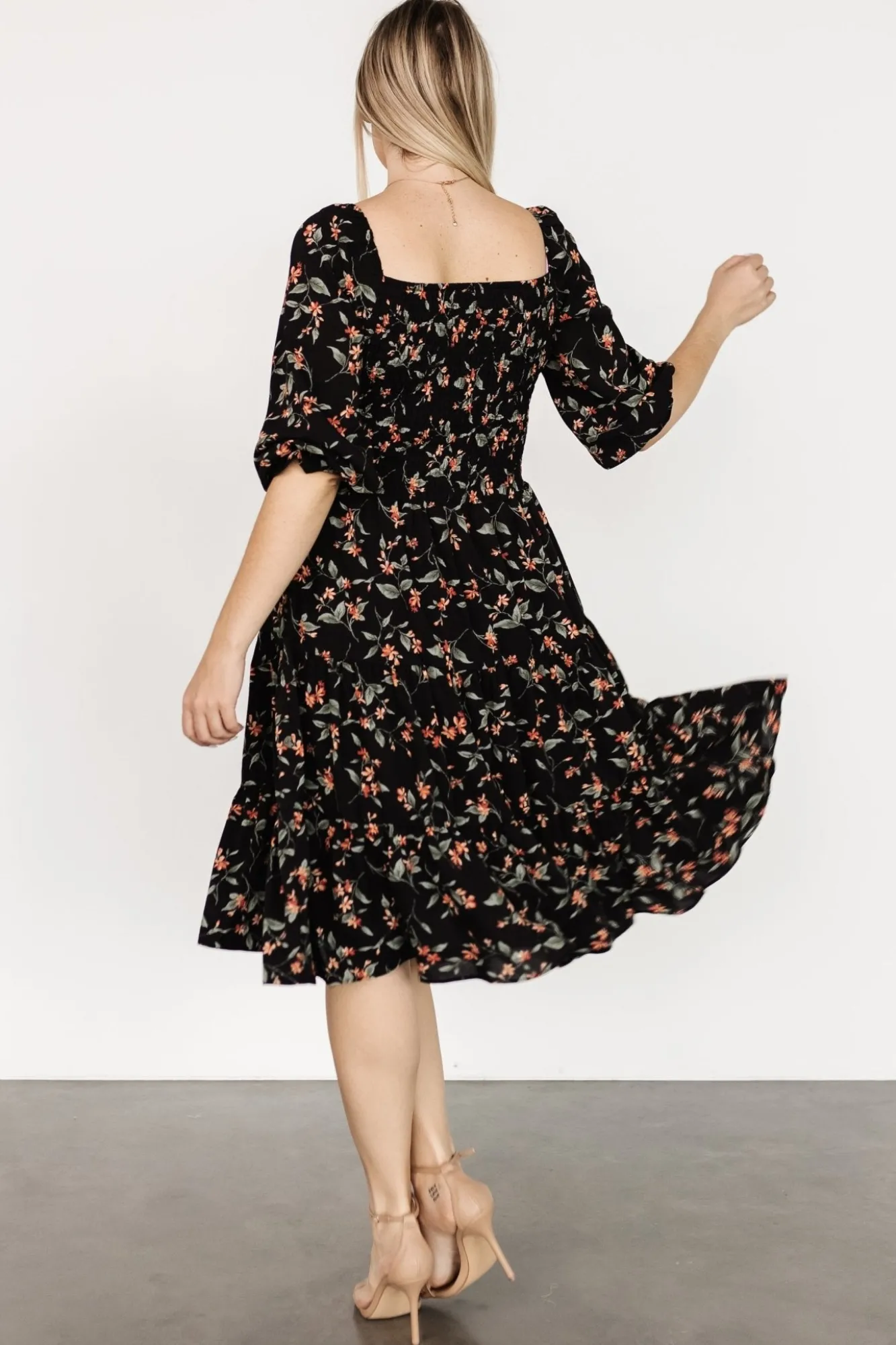 Baltic Born Marta Smocked Midi Dress | Black Floral