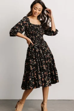Baltic Born Marta Smocked Midi Dress | Black Floral