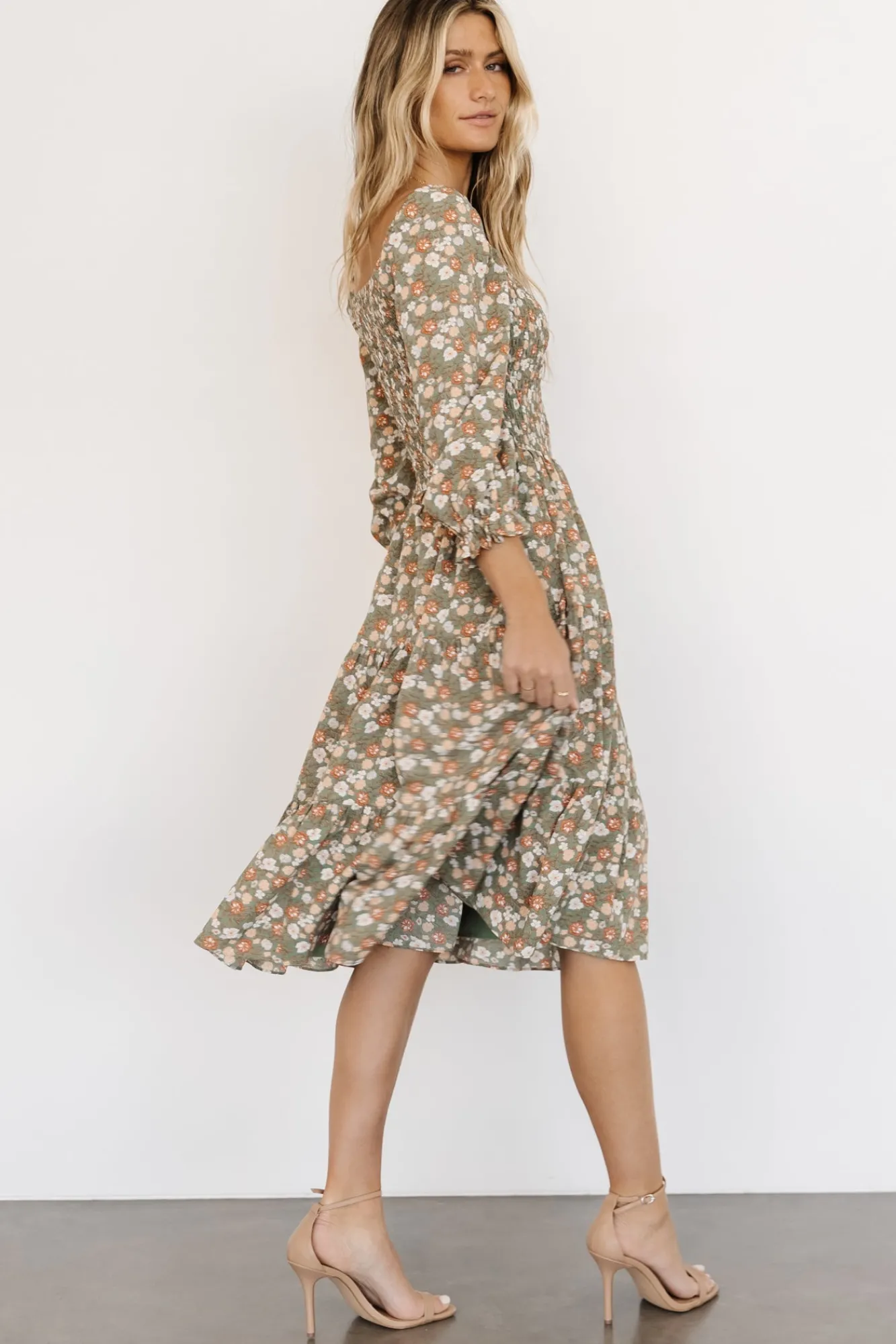 Baltic Born Marta Smocked Midi Dress | Dusty Olive Floral