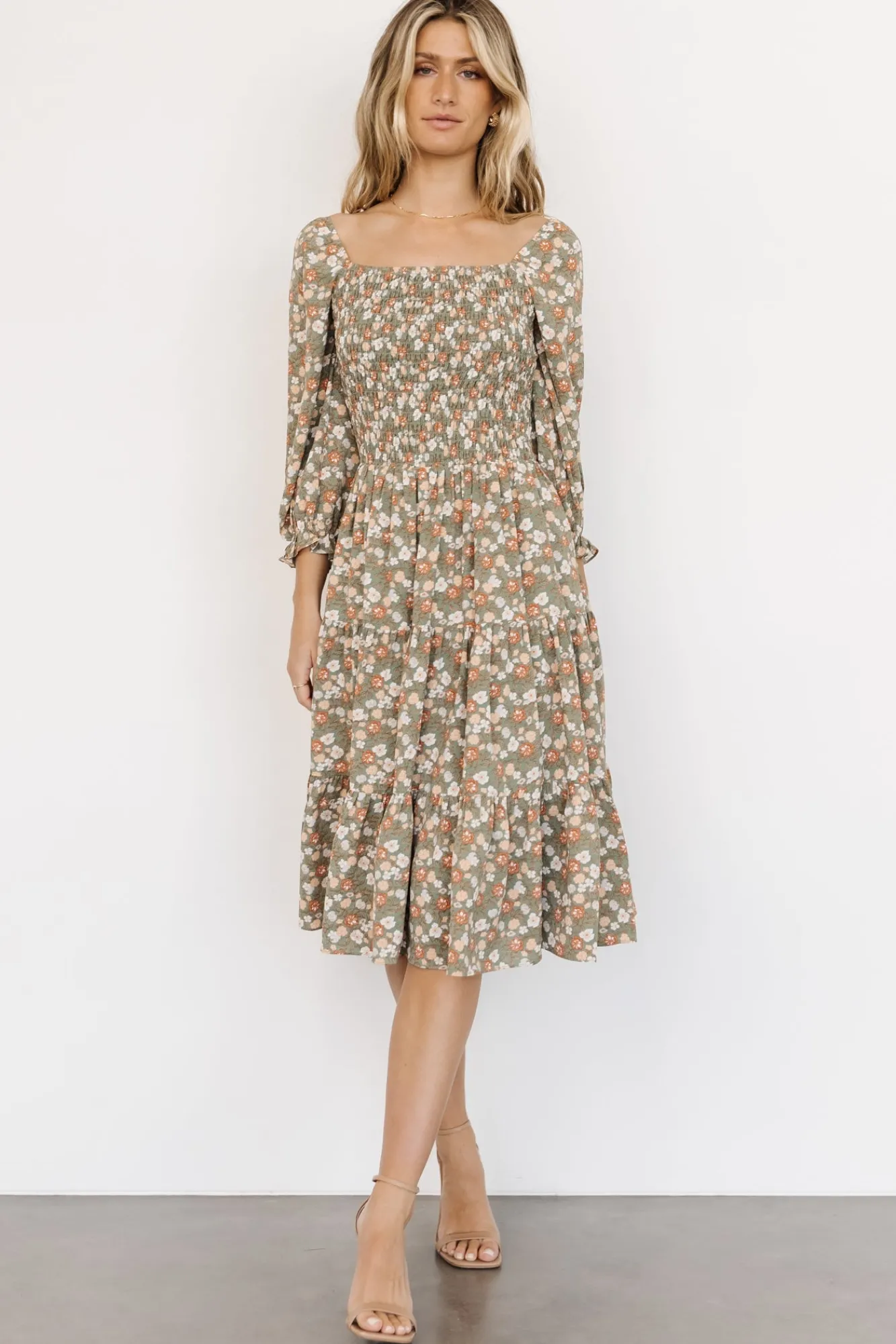 Baltic Born Marta Smocked Midi Dress | Dusty Olive Floral