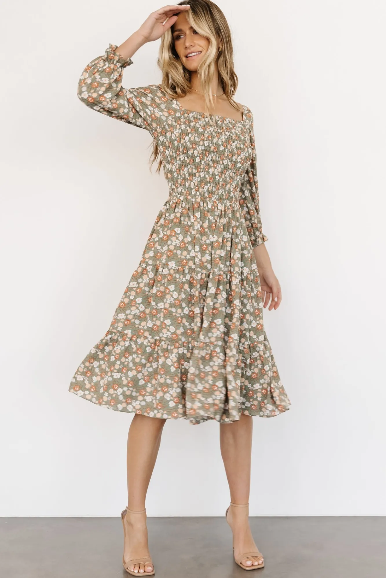Baltic Born Marta Smocked Midi Dress | Dusty Olive Floral