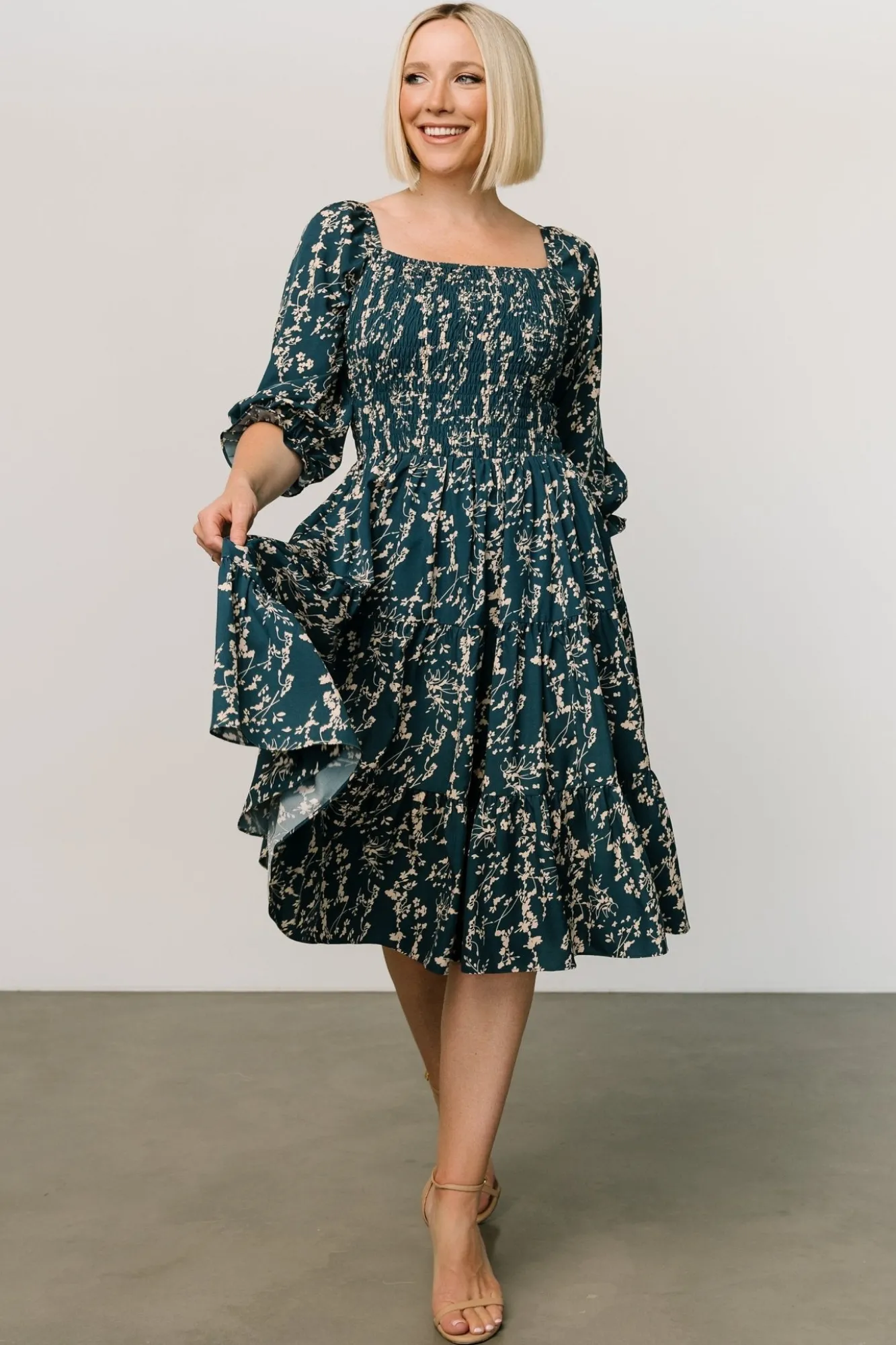 Baltic Born Marta Smocked Midi Dress | Topaz + Blush