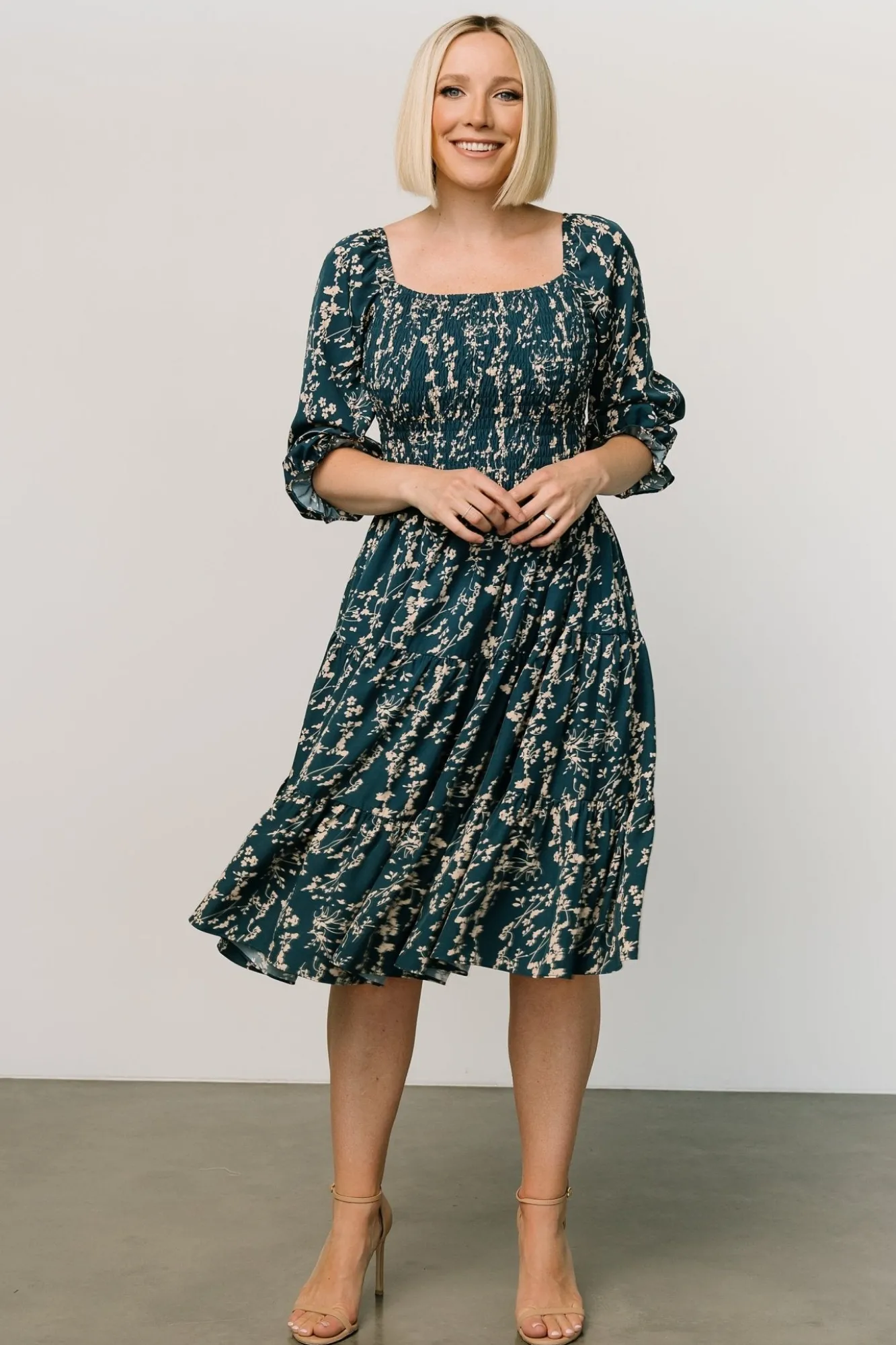 Baltic Born Marta Smocked Midi Dress | Topaz + Blush