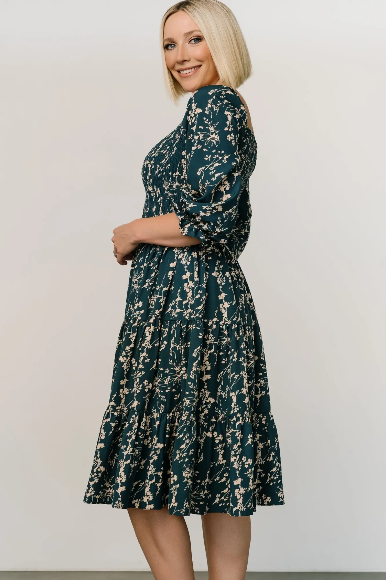 Baltic Born Marta Smocked Midi Dress | Topaz + Blush